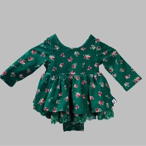 SweetHoney Green Floral Christmas Baby Dress 6 Month